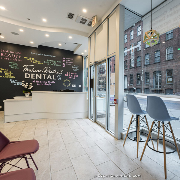 interior of fashion district dental waiting area